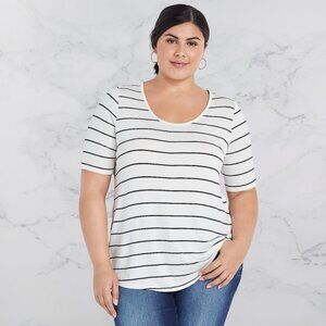 Plus Size 24/7 White Striped Scoop Neck Tee